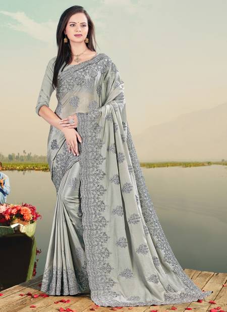 Gray FIRSTCRY Designer Fancy Party Wear Chinon Heavy Resham Embroidery With Stone Work Saree Collection 5217